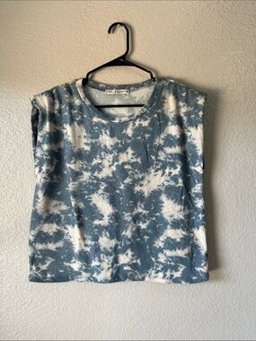 Her Bottari Blue Cream Tie-Dye Muscle Tee Sz S Summer Casual Boho Chic